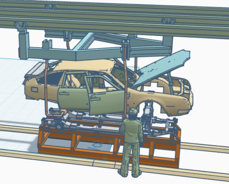 Modélisation 3D du poste de mariage de la Citroën CX dans l’usine d’Aulnay